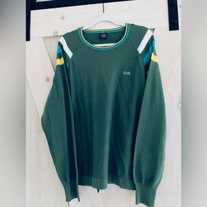 La Tigre Green Cotton Sweater with Striped Accents Sporty Casual Size M